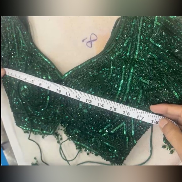 Emerald Green Sequin Lehenga Set - Picture 6 of 8